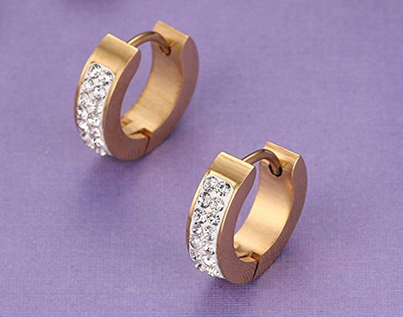 KARAY Stainless Steel Womens Mens Hoop Earrings Huggie Earrings CZ Piercings Hypoallergenic 18G (1pait Gold) - Image 2